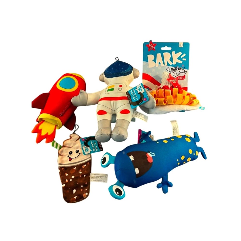 BARK Play On Dog Toy Bundle OS Multicolor New Space Snack Plush 5pc Set
